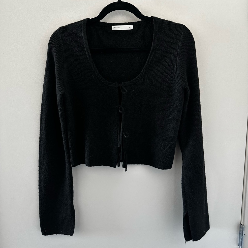 OAK + FORT Black Tie-Front Sweater